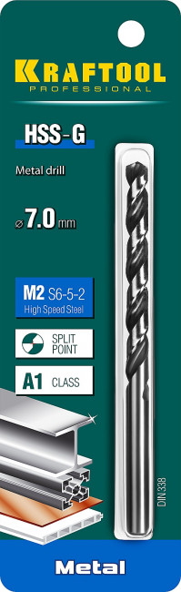 KRAFTOOL HSS-G 7.0 х109мм, Сверло по металлу HSS-G, сталь М2(S6-5-2) ( 29651-7 ) KRAFTOOL HSS-G 7.0 х109мм, Сверло по металлу HSS-G, сталь М2(S6-5-2) ( 29651-7 )