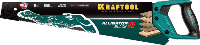 Ножовка для точного реза "Alligator BLACK", 500 мм, 11 TPI 3D зуб, KRAFTOOL ( 15205-50 )