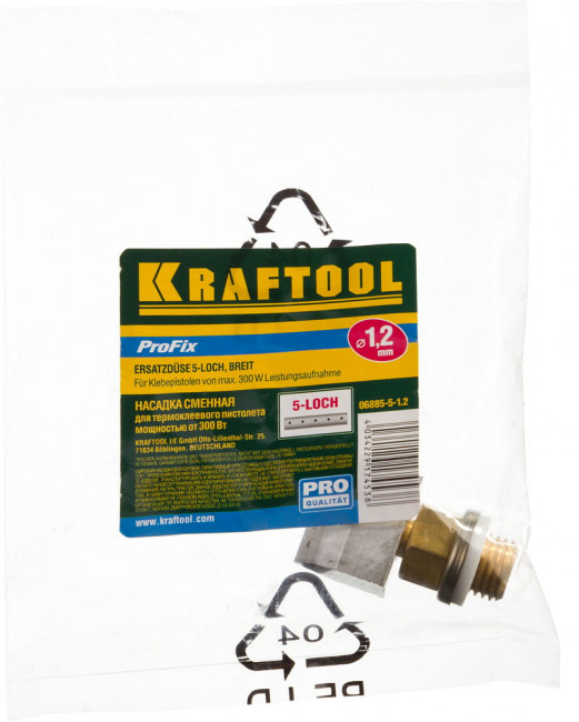 Насадка сменная KRAFTOOL "PRO" для клеевых (термоклеящих) пистолетов, широк насадка для коробок, 5 отверстий d=1,2мм, адаптер,  ( 06885-5-1.2 )
