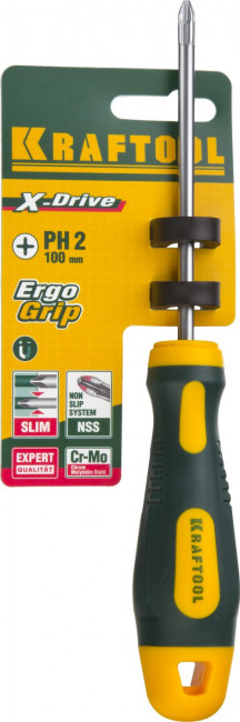 Отвертка KRAFTOOL, Cr-Mo-V сталь, двухкомпонентная противоскользящая рукоятка, PH, №2x100мм, ( 250072-2-100 ) Отвертка KRAFTOOL, Cr-Mo-V сталь, двухкомпонентная противоскользящая рукоятка, PH, №2x100мм, ( 250072-2-100 )