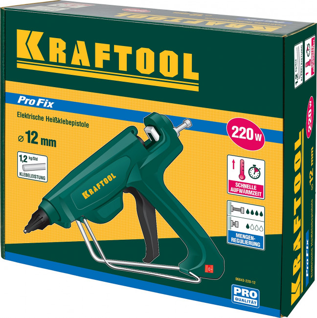 Пистолет клеевой (термоклеящий) "PRO", KRAFTOOL 06843-220-12, эл, двухкомп корпус, рабоч темп 193град, выход клея 1,2кг/час, d=12мм, 220Вт, ( 06843-220-12 ) Пистолет клеевой (термоклеящий) "PRO", KRAFTOOL 06843-220-12, эл, двухкомп корпус, рабоч темп 193град, выход клея 1,2кг/час, d=12мм, 220Вт, ( 06843-220-12 )