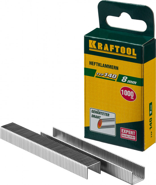 KRAFTOOL 8 мм скобы для степлера плоские тип 140, 1000 шт,  ( 31680-08 ) KRAFTOOL 8 мм скобы для степлера плоские тип 140, 1000 шт,  ( 31680-08 )