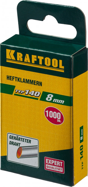 KRAFTOOL 8 мм скобы для степлера плоские тип 140, 1000 шт,  ( 31680-08 ) KRAFTOOL 8 мм скобы для степлера плоские тип 140, 1000 шт,  ( 31680-08 )