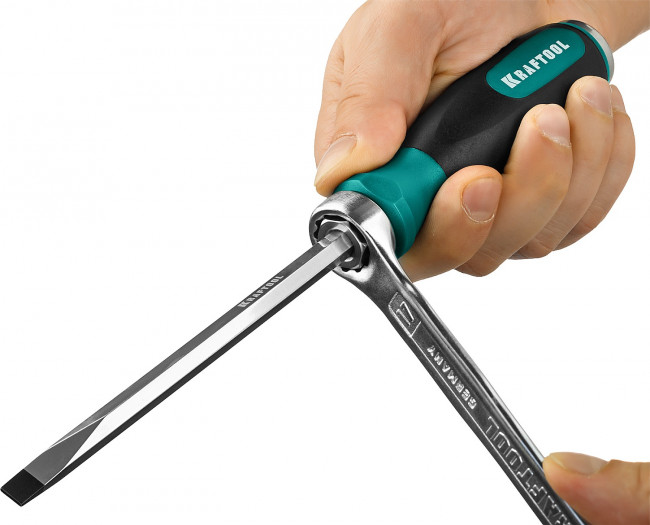 Отвертка ударная "Impact", сквозной стержень из Cr-Mo-V стали, маслобензостойкая двухкомпонентная рукоятка, SL 8x150мм, KRAFTOOL ( 250033-8 )