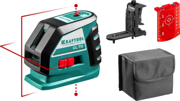 KRAFTOOL CL-70 #2 нивелир лазерный, 20м/70м, IP54, точн. +/-0,2 мм/м, держатель, питание 4хАА, в коробке ( 34660-2 )