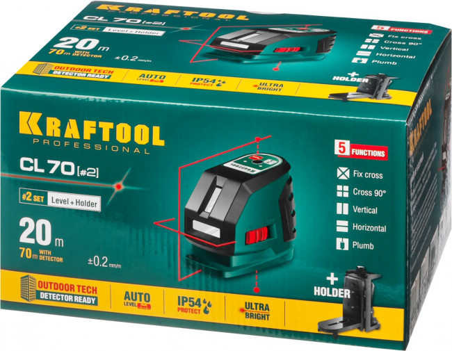 KRAFTOOL CL-70 #2 нивелир лазерный, 20м/70м, IP54, точн. +/-0,2 мм/м, держатель, питание 4хАА, в коробке ( 34660-2 ) KRAFTOOL CL-70 #2 нивелир лазерный, 20м/70м, IP54, точн. +/-0,2 мм/м, держатель, питание 4хАА, в коробке ( 34660-2 )