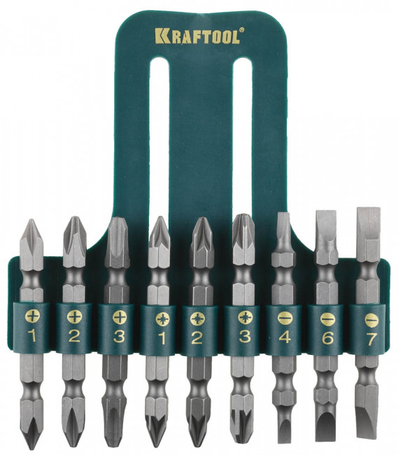Набор KRAFTOOL Биты двухсторонние, в пласт. держателе, Cr-V, 9 предметов,  ( 26060-H10 )