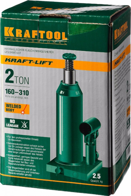 Домкрат гидравлический бутылочный "Kraft-Lift", сварной, 2т, 160-310мм, KRAFTOOL 43462-2,  ( 43462-2_z01 ) Домкрат гидравлический бутылочный "Kraft-Lift", сварной, 2т, 160-310мм, KRAFTOOL 43462-2,  ( 43462-2_z01 )