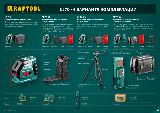 KRAFTOOL CL-70 #4  нивелир лазерный , 20м/70м, IP54, точн. +/-0,2 мм/м, детектор, питание 4хАА, в кейсе ( 34660-4 ) KRAFTOOL CL-70 #4  нивелир лазерный , 20м/70м, IP54, точн. +/-0,2 мм/м, детектор, питание 4хАА, в кейсе ( 34660-4 )