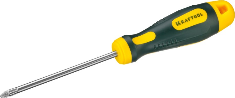 Отвертка KRAFTOOL, Cr-Mo-V сталь, двухкомпонентная противоскользящая рукоятка, PZ, №2x100мм,  ( 250073-2-100 )