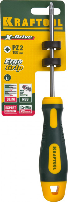 Отвертка KRAFTOOL, Cr-Mo-V сталь, двухкомпонентная противоскользящая рукоятка, PZ, №2x100мм, ( 250073-2-100 ) Отвертка KRAFTOOL, Cr-Mo-V сталь, двухкомпонентная противоскользящая рукоятка, PZ, №2x100мм, ( 250073-2-100 )