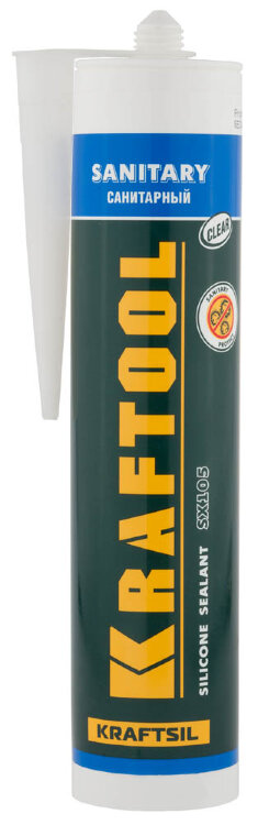 Герметик силиконовый KRAFTOOL прозрачный, санитарный, для помещений с повышенной влажностью, 300мл ,  ( 41255-2 )