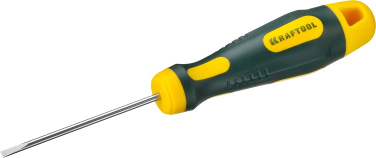 Отвертка KRAFTOOL, Cr-Mo-V сталь, двухкомпонентная противоскользящая рукоятка, SL, 2,5x60мм,  ( 250071-2.5-060 )