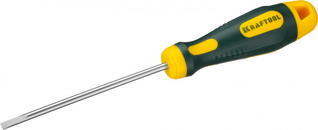 Отвертка KRAFTOOL, Cr-Mo-V сталь, двухкомпонентная противоскользящая рукоятка, SL, 4,0x100мм, ( 250071-4.0-090 ) Отвертка KRAFTOOL, Cr-Mo-V сталь, двухкомпонентная противоскользящая рукоятка, SL, 4,0x100мм, ( 250071-4.0-090 )