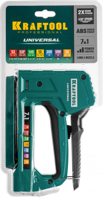 Степлер для скоб "Universal" 7-в-1: 53(6-14мм)/53F(10-14мм)/140(10-14мм)/13(6-14мм)/36(10-14мм)/300(16мм)/500(16мм), скобы в компл, KRAFTOOL, ( 31524 )