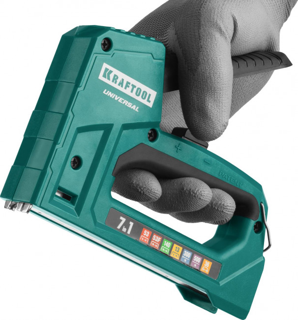 Степлер для скоб "Universal" 7-в-1: 53(6-14мм)/53F(10-14мм)/140(10-14мм)/13(6-14мм)/36(10-14мм)/300(16мм)/500(16мм), скобы в компл, KRAFTOOL, ( 31524 )