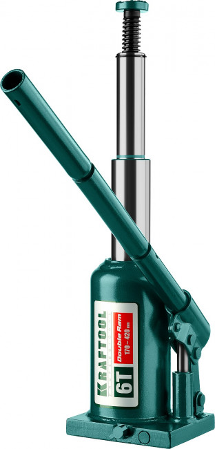 Домкрат гидравлический бутылочный "Double Ram", сварной, телескопический, 6т, 170-420мм, KRAFTOOL 43463-6,  ( 43463-6 )