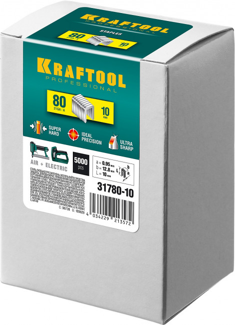 KRAFTOOL 10  мм скобы для степлера тип 80, 5000 шт, ( 31780-10 )