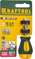 Отвертка KRAFTOOL, Cr-Mo-V сталь, двухкомпонентная противоскользящая рукоятка, SL, 5,5x38мм,  ( 250071-5.5-038 )