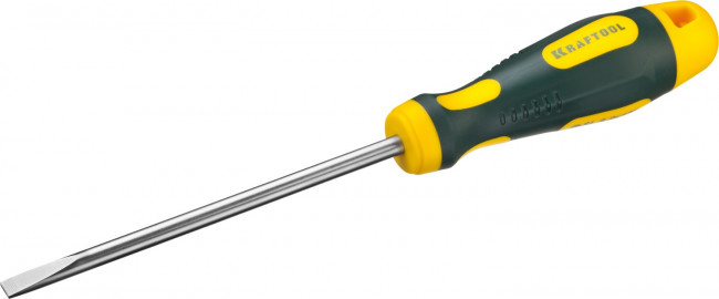 Отвертка KRAFTOOL, Cr-Mo-V сталь, двухкомпонентная противоскользящая рукоятка, SL, 6,0x125мм,  ( 250071-6.5-125 ) Отвертка KRAFTOOL, Cr-Mo-V сталь, двухкомпонентная противоскользящая рукоятка, SL, 6,0x125мм,  ( 250071-6.5-125 )