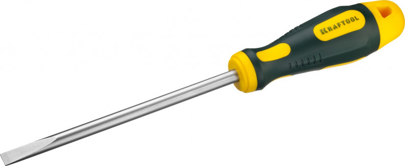 Отвертка KRAFTOOL, Cr-Mo-V сталь, двухкомпонентная противоскользящая рукоятка, SL, 8,0x150мм,  ( 250071-8.0-150 ) Отвертка KRAFTOOL, Cr-Mo-V сталь, двухкомпонентная противоскользящая рукоятка, SL, 8,0x150мм,  ( 250071-8.0-150 )