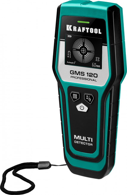 KRAFTOOL GMS 120 детектор универсальный 4-in-1, с автокалибровкой,  120 мм черный мет,  80 мм цвет.мет,  50 мм проводка,  20 мм дерево, ЖК дисплей ( 45298 )