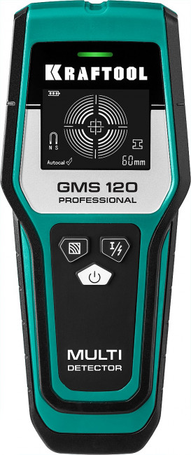 KRAFTOOL GMS 120 детектор универсальный 4-in-1, с автокалибровкой,  120 мм черный мет,  80 мм цвет.мет,  50 мм проводка,  20 мм дерево, ЖК дисплей ( 45298 )