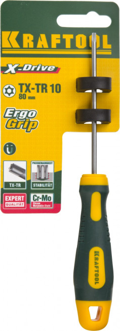 Отвертка KRAFTOOL, Cr-Mo-V сталь, двухкомпонентная противоскользящая рукоятка, TORX Hole, №10x80мм, ( 250077-10-080 ) Отвертка KRAFTOOL, Cr-Mo-V сталь, двухкомпонентная противоскользящая рукоятка, TORX Hole, №10x80мм, ( 250077-10-080 )