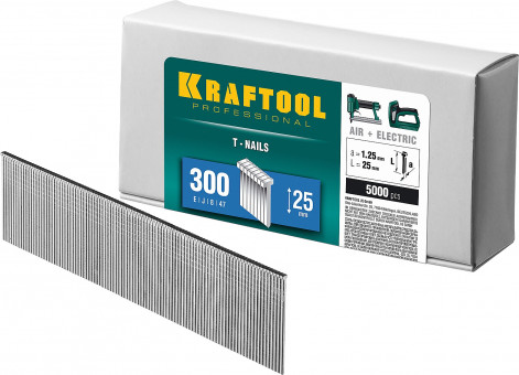 KRAFTOOL 25  мм гвозди  для нейлера тип 300, 5000 шт, ( 31785-25 )