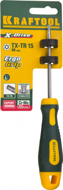 Отвертка KRAFTOOL, Cr-Mo-V сталь, двухкомпонентная противоскользящая рукоятка, TORX Hole, №15x80мм, ( 250077-15-080 ) Отвертка KRAFTOOL, Cr-Mo-V сталь, двухкомпонентная противоскользящая рукоятка, TORX Hole, №15x80мм, ( 250077-15-080 )