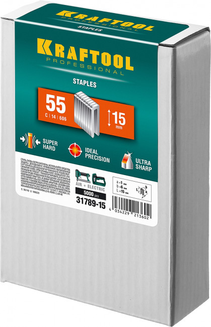 KRAFTOOL 15  мм скобы для степлера узкие тип 55, 5000 шт, ( 31789-15 )