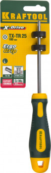 Отвертка KRAFTOOL, Cr-Mo-V сталь, двухкомпонентная противоскользящая рукоятка, TORX Hole, №25x100мм,  ( 250077-25-100 )