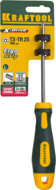 Отвертка KRAFTOOL, Cr-Mo-V сталь, двухкомпонентная противоскользящая рукоятка, TORX Hole, №25x100мм, ( 250077-25-100 ) Отвертка KRAFTOOL, Cr-Mo-V сталь, двухкомпонентная противоскользящая рукоятка, TORX Hole, №25x100мм, ( 250077-25-100 )