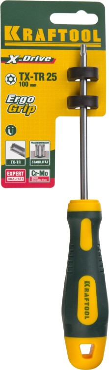 Отвертка KRAFTOOL, Cr-Mo-V сталь, двухкомпонентная противоскользящая рукоятка, TORX Hole, №25x100мм,  ( 250077-25-100 )
