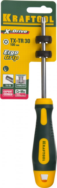Отвертка KRAFTOOL, Cr-Mo-V сталь, двухкомпонентная противоскользящая рукоятка, TORX Hole, №30x100мм, ( 250077-30-100 ) Отвертка KRAFTOOL, Cr-Mo-V сталь, двухкомпонентная противоскользящая рукоятка, TORX Hole, №30x100мм, ( 250077-30-100 )