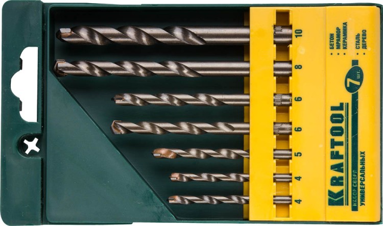 Набор KRAFTOOL "EXPERT" Сверла универсальные (бетон,мрамор,сталь,стекло,керамика,дерево), цилиндр. хвост., в боксе, 7шт,  ( 29172-H7 )