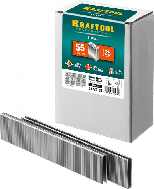 KRAFTOOL 25 мм скобы для степлера узкие тип 55, 5000 шт, ( 31789-25 ) KRAFTOOL 25 мм скобы для степлера узкие тип 55, 5000 шт, ( 31789-25 )