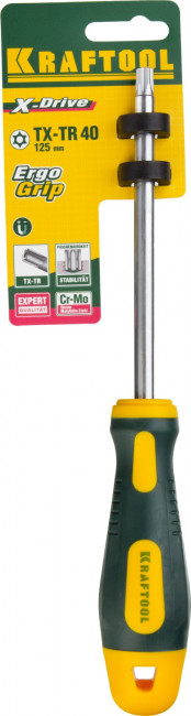 Отвертка KRAFTOOL, Cr-Mo-V сталь, двухкомпонентная противоскользящая рукоятка, TORX Hole, №40x125мм, ( 250077-40-125 ) Отвертка KRAFTOOL, Cr-Mo-V сталь, двухкомпонентная противоскользящая рукоятка, TORX Hole, №40x125мм, ( 250077-40-125 )