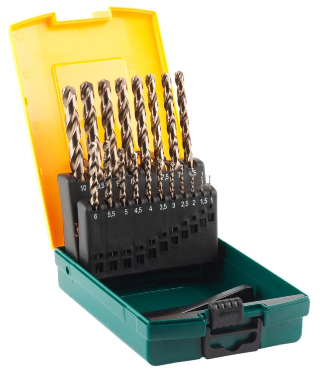 Набор сверл по металлу 19 шт (d=1-10 мм), KRAFTOOL COBALT 29655-H19, сталь HSS+5%Co, класс А,  ( 29655-H19 )