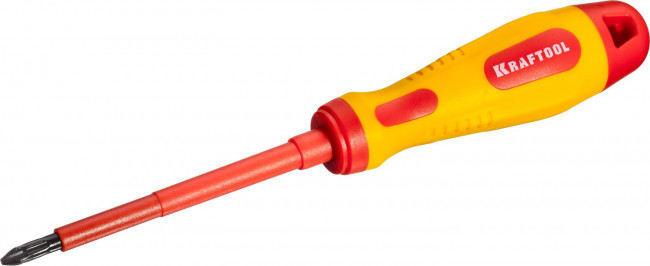 Отвертка KRAFTOOL, высоковольтная, Cr-Mo-V стержень, двухкомпонент. маслобензостойкая рукоятка, PH №2, 100мм,  ( 250084-2-100 )