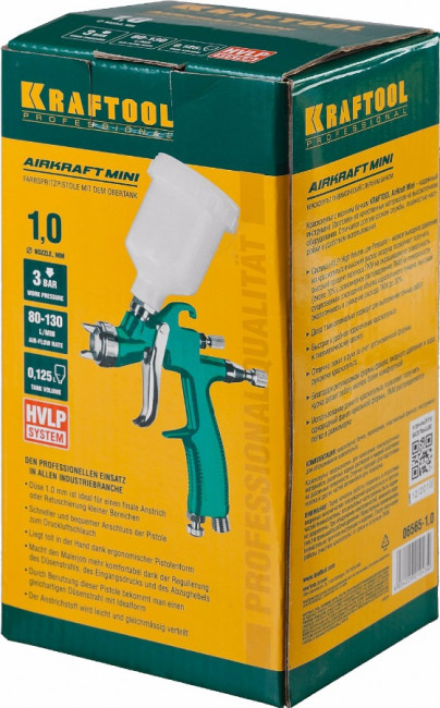 Краскопульт пневматический KRAFTOOL AirKraft Mini, HVLP, c верхним бачком, 1,0мм,  ( 06565-1.0 )