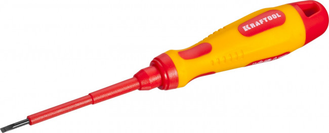 Отвертка KRAFTOOL, высоковольтная, Cr-Mo-V стержень, двухкомпонент. маслобензостойкая рукоятка, SL, 2,5х75мм,  ( 250083-2.5-075 )