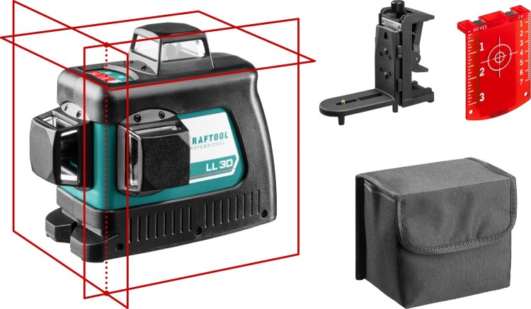 KRAFTOOL LL-3D #2 нивелир лазерный, 3х360° , 20м/70м , IP54, точн. +/-0,2 мм/м, держатель, в сумке, ( 34640-2 )