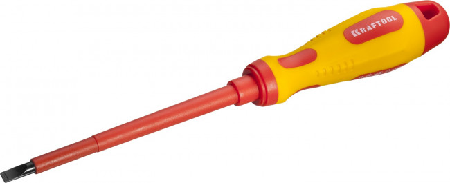Отвертка KRAFTOOL, высоковольтная, Cr-Mo-V стержень, двухкомпонент. маслобензостойкая рукоятка, SL, 5,5х125мм,  ( 250083-5.5-125 )
