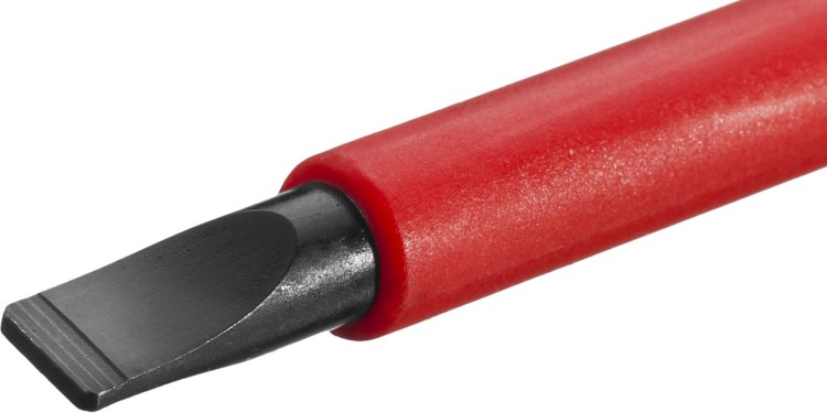 Отвертка KRAFTOOL, высоковольтная, Cr-Mo-V стержень, двухкомпонент. маслобензостойкая рукоятка, SL, 6,5х150мм,  ( 250083-6.5-150 )