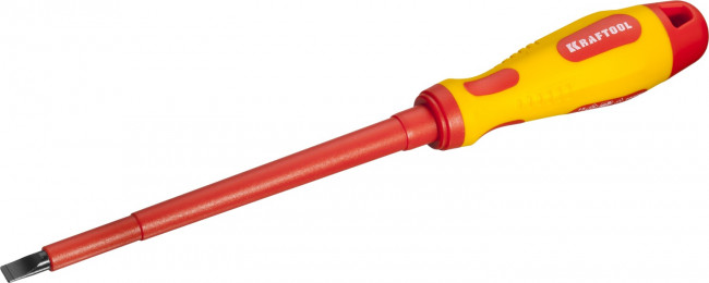 Отвертка KRAFTOOL, высоковольтная, Cr-Mo-V стержень, двухкомпонент. маслобензостойкая рукоятка, SL, 6,5х150мм,  ( 250083-6.5-150 )