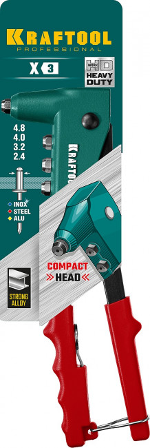 Заклепочник с литым корпусом, KRAFTOOL "X-3" 31170, для заклёпок 2.4-4.8 мм - алюминий и сталь, 2.4-4.0 - нерж сталь ( 31170_z01 ) Заклепочник с литым корпусом, KRAFTOOL "X-3" 31170, для заклёпок 2.4-4.8 мм - алюминий и сталь, 2.4-4.0 - нерж сталь ( 31170_z01 )
