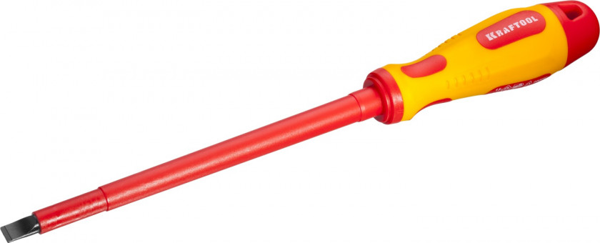 Отвертка KRAFTOOL, высоковольтная, Cr-Mo-V стержень, двухкомпонент. маслобензостойкая рукоятка, SL, 8,0х175мм,  ( 250083-8.0-175 )