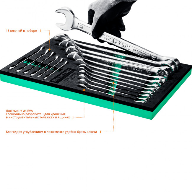 Набор комбинированных гаечных ключей 18 шт, 6 - 32 мм, KRAFTOOL, ( 27079-H18E )