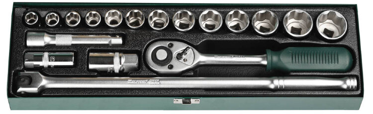 Набор торцовых головок KRAFTOOL "INDUSTRIE QUALITAT" (1/2") универсальный, Cr-V, металлический кейс, 18 предметов,  ( 27892-H18 )